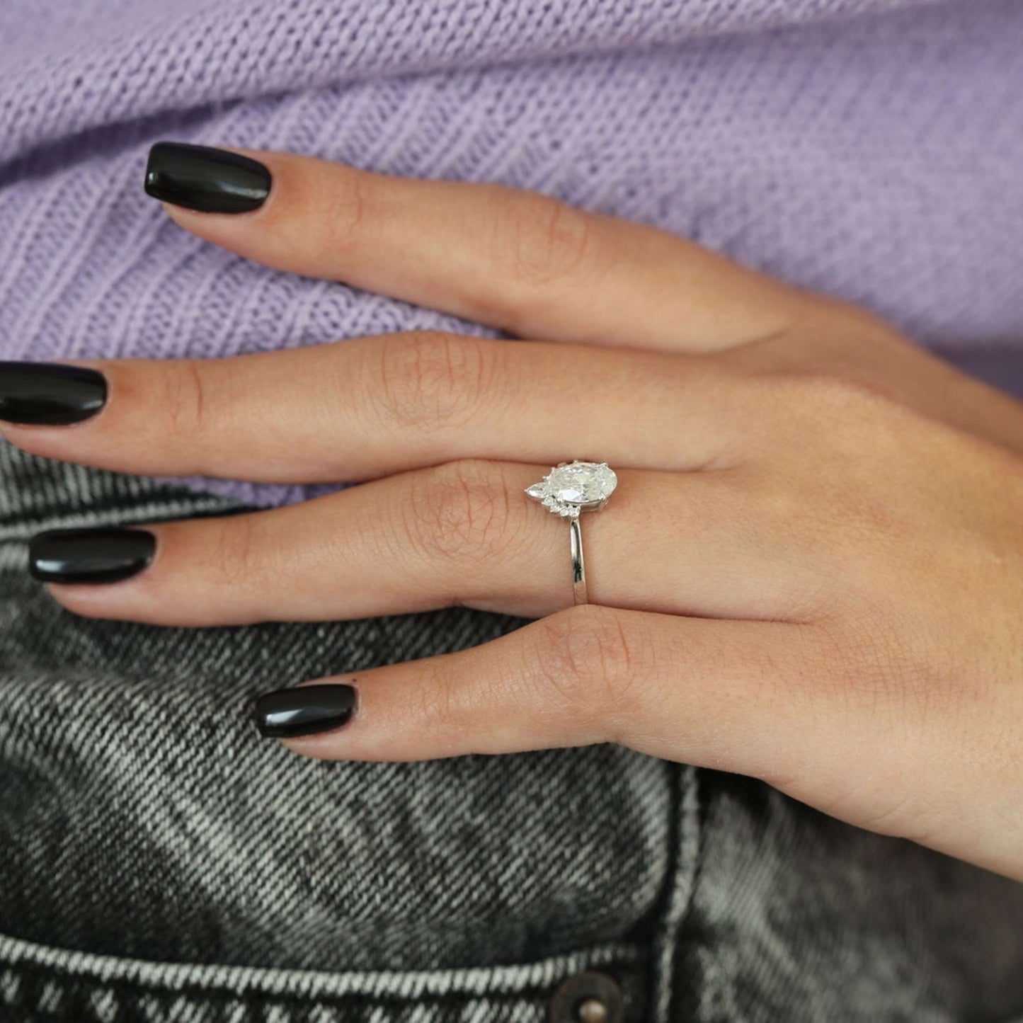 Oval Cut Cluster Moissanite Engagement Ring For Mom