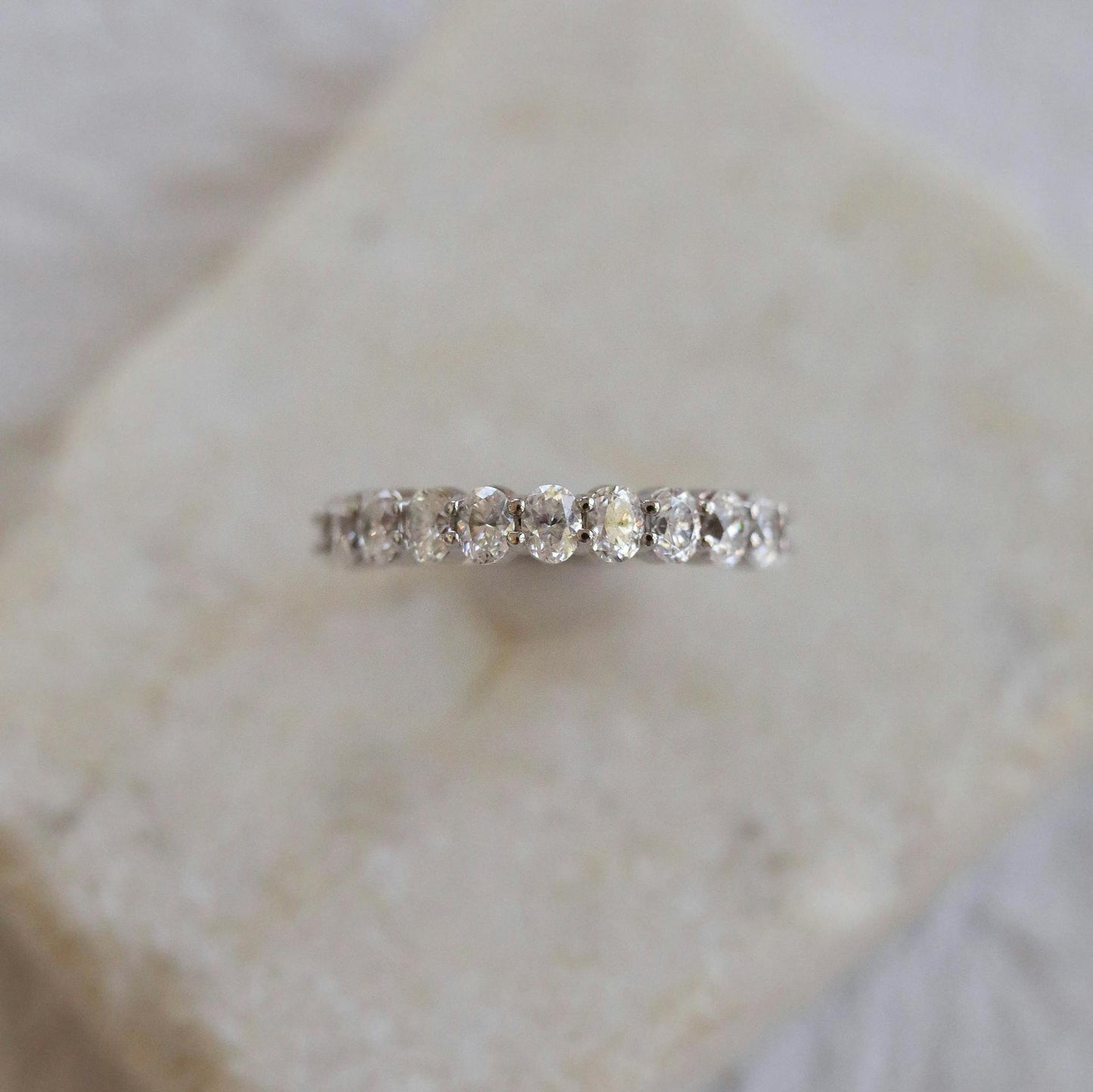 Oval Cut Diamond Half Eternity Wedding Band In Yellow Gold