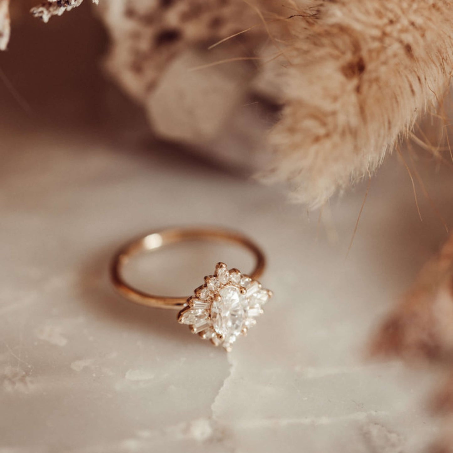 Oval Cut Halo Diamond, Vintage Engagement Ring