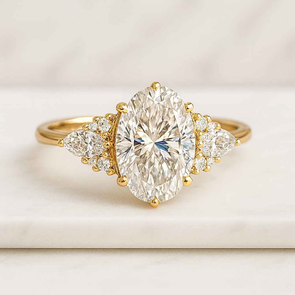 Oval Cut Lab Grown Diamond Engagement Ring Five Stone Diamond Anniversary Ring