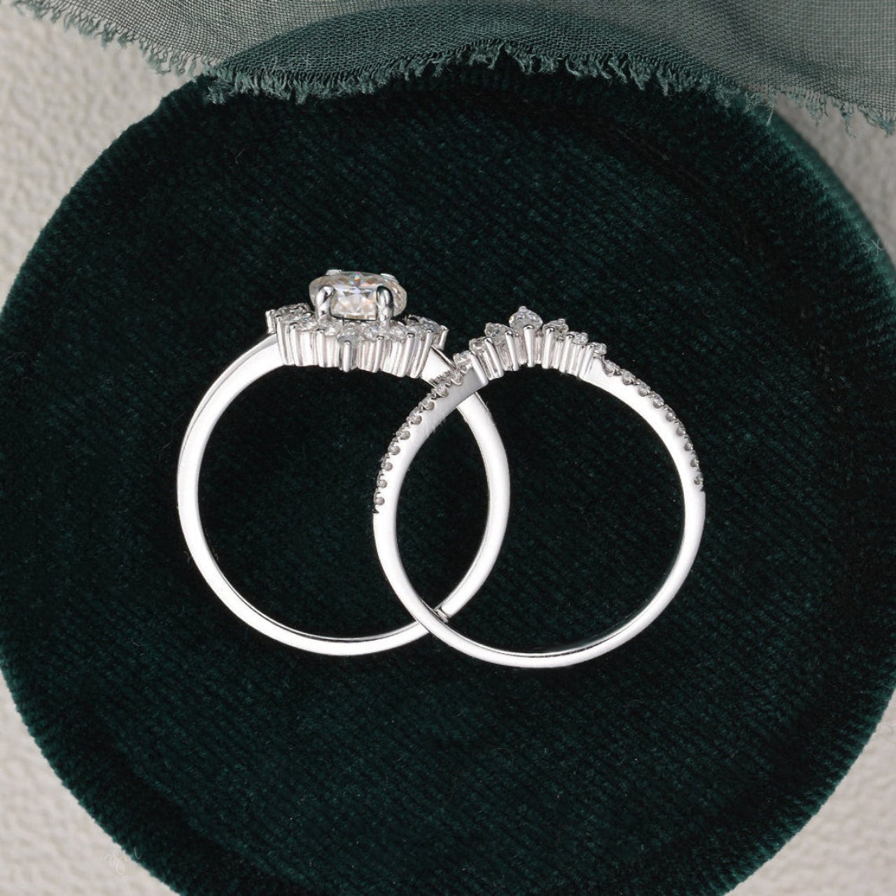 Oval Cut Moissanite Engagement Ring Set, Stacking Ring