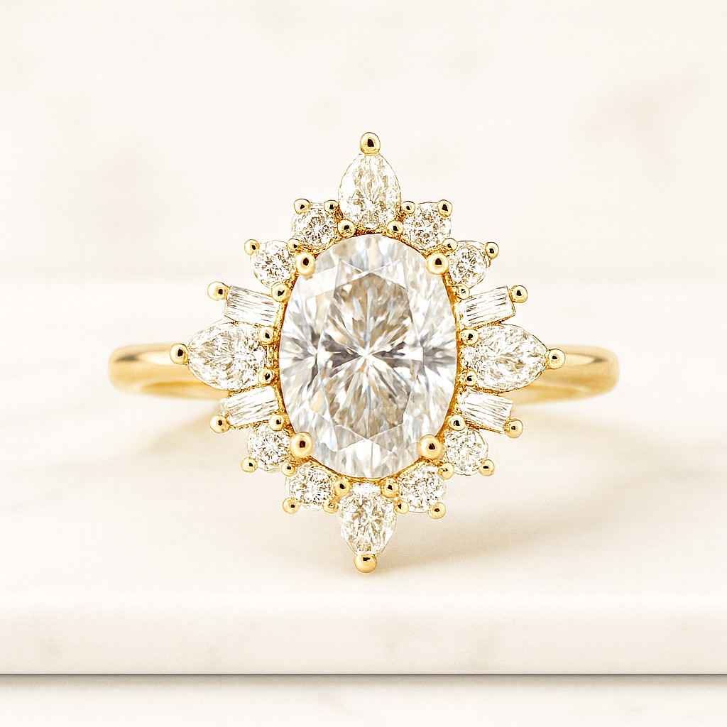 Oval Diamond Engagement Ring Set Genuine Lab Grown Diamond Wedding Set Bridal Rings