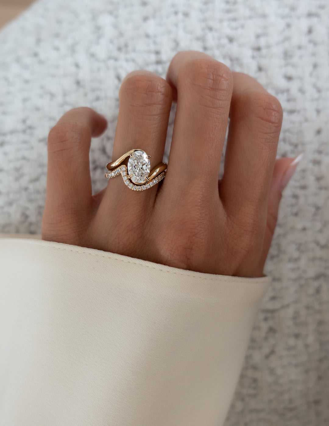 Oval Lab Diamond Bypass Engagement Ring