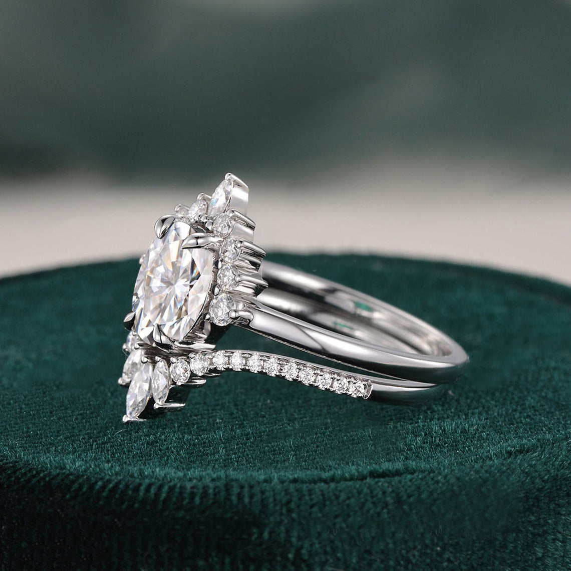 Oval Moissanite Engagement Ring Set In 10K Gold