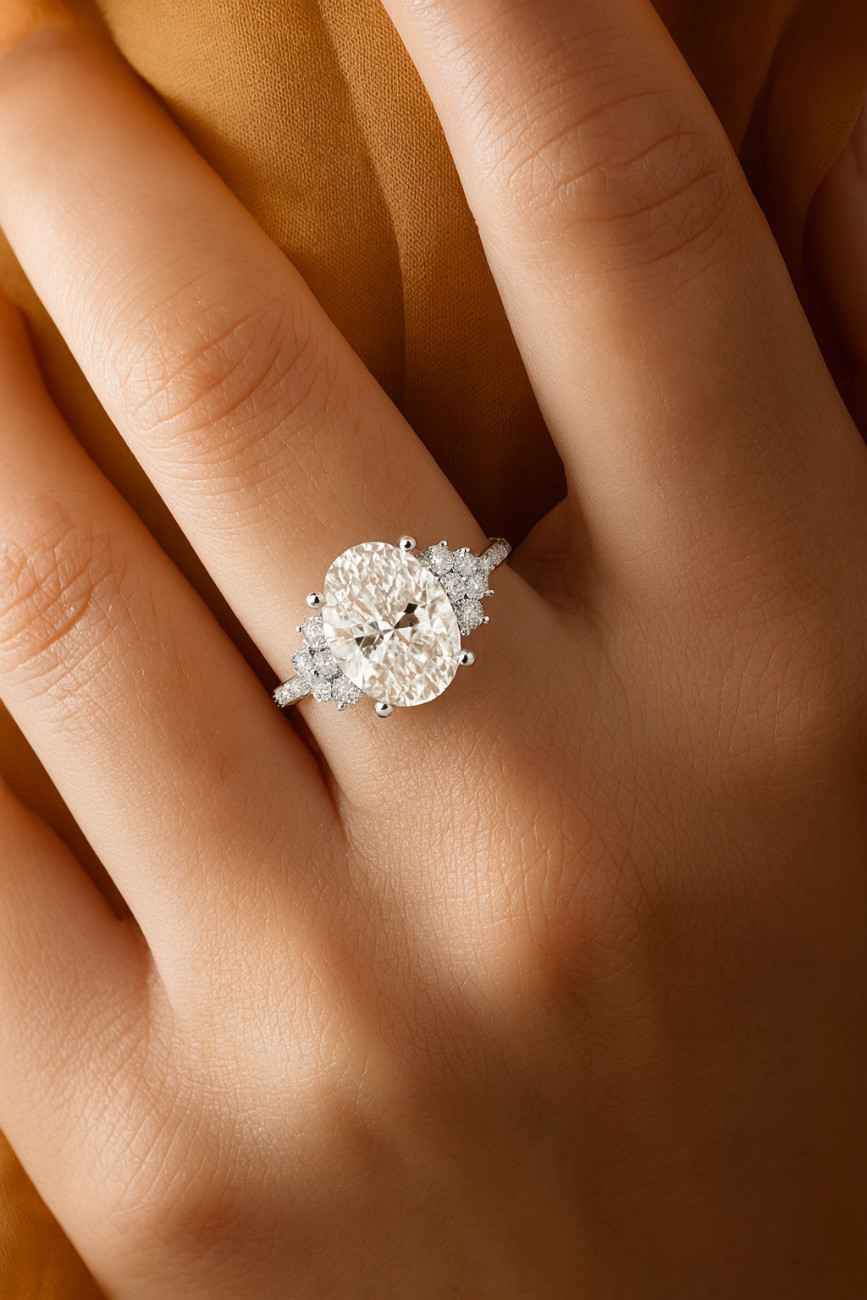 Oval Shaped Lab Grown Diamond Ring Oval Cut Lab Created Diamond Oval Cluster Engagement Ring Wedding Ring for Her