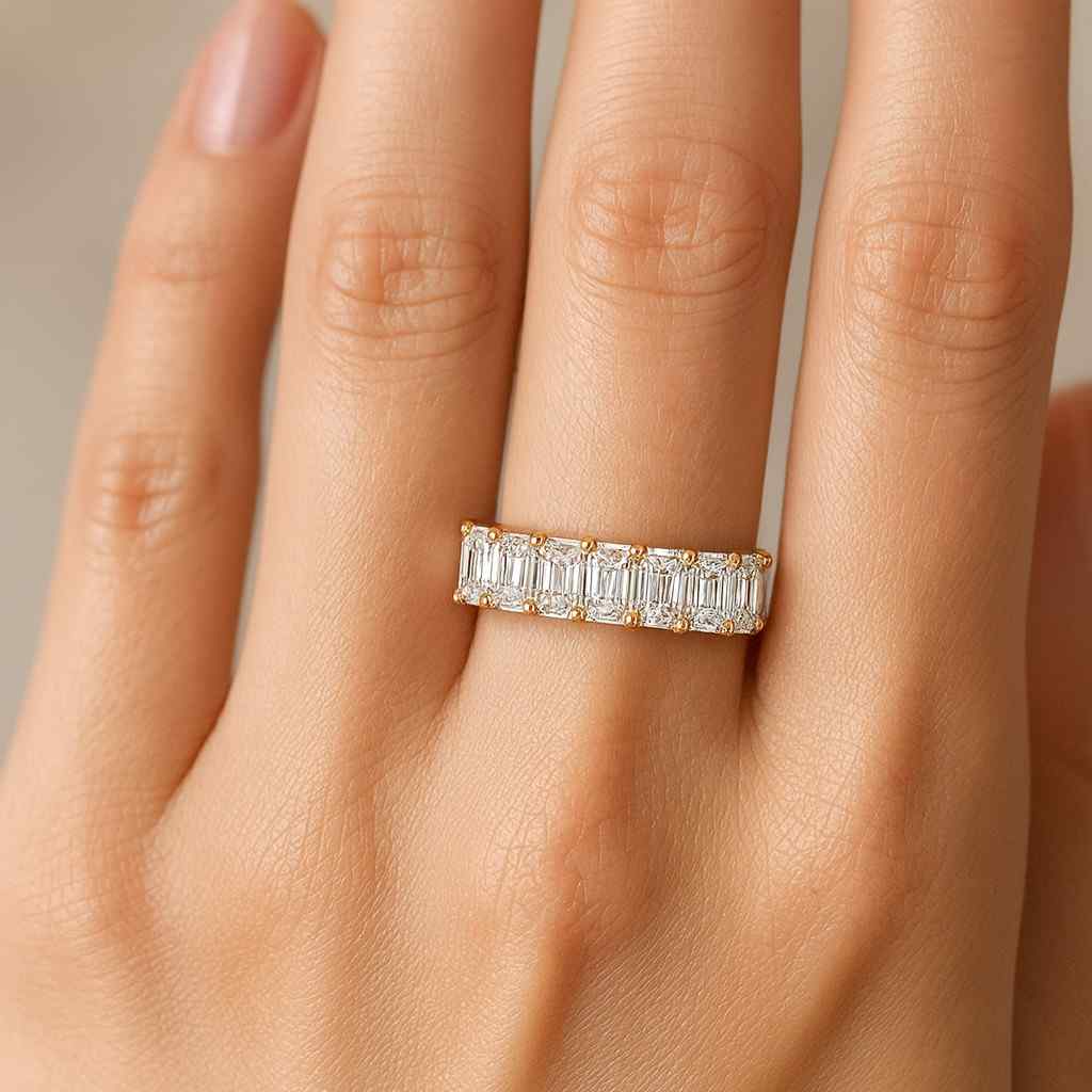 Pear And Emerald Lab Grown Diamond Wedding Band Unique Emerald Diamond Wedding Stacking Band Emerald Diamond Band Anniversary Gift For Wife