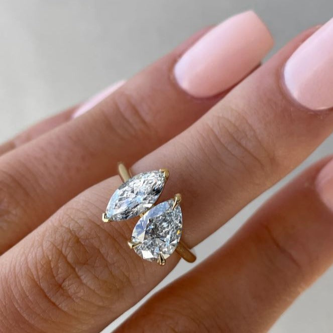 Pear And Marquise Diamond Toi Et Moi Engagement Ring For Her