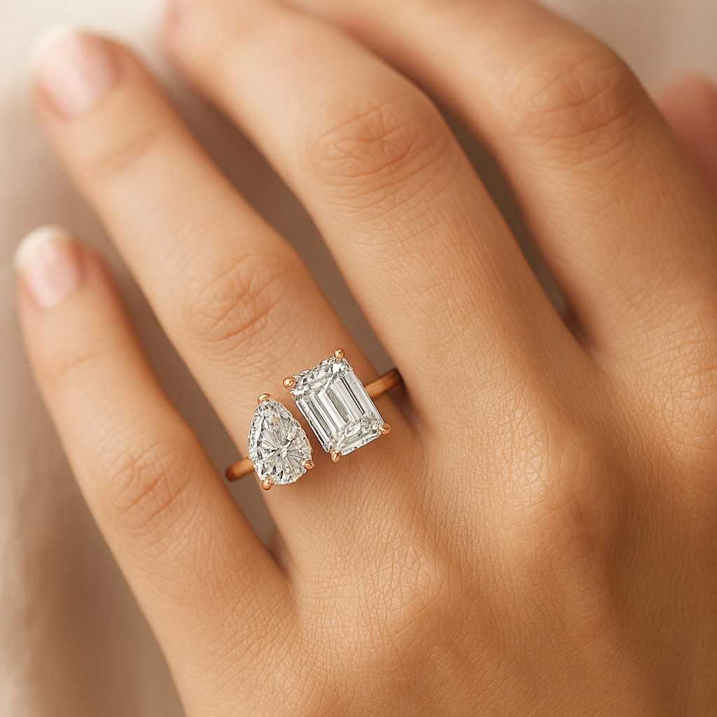 pear emerald toi et moi cut engagement ring 3.5 ct moissanite ring two stone ring promise ring bridal ring anniversary ring for her