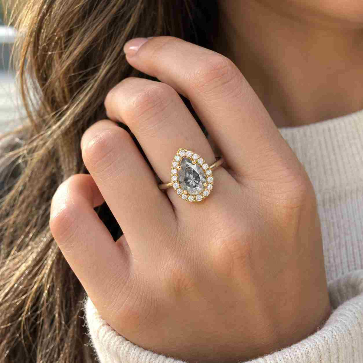 pear lab grown diamond ring pear shaped halo engagement ring