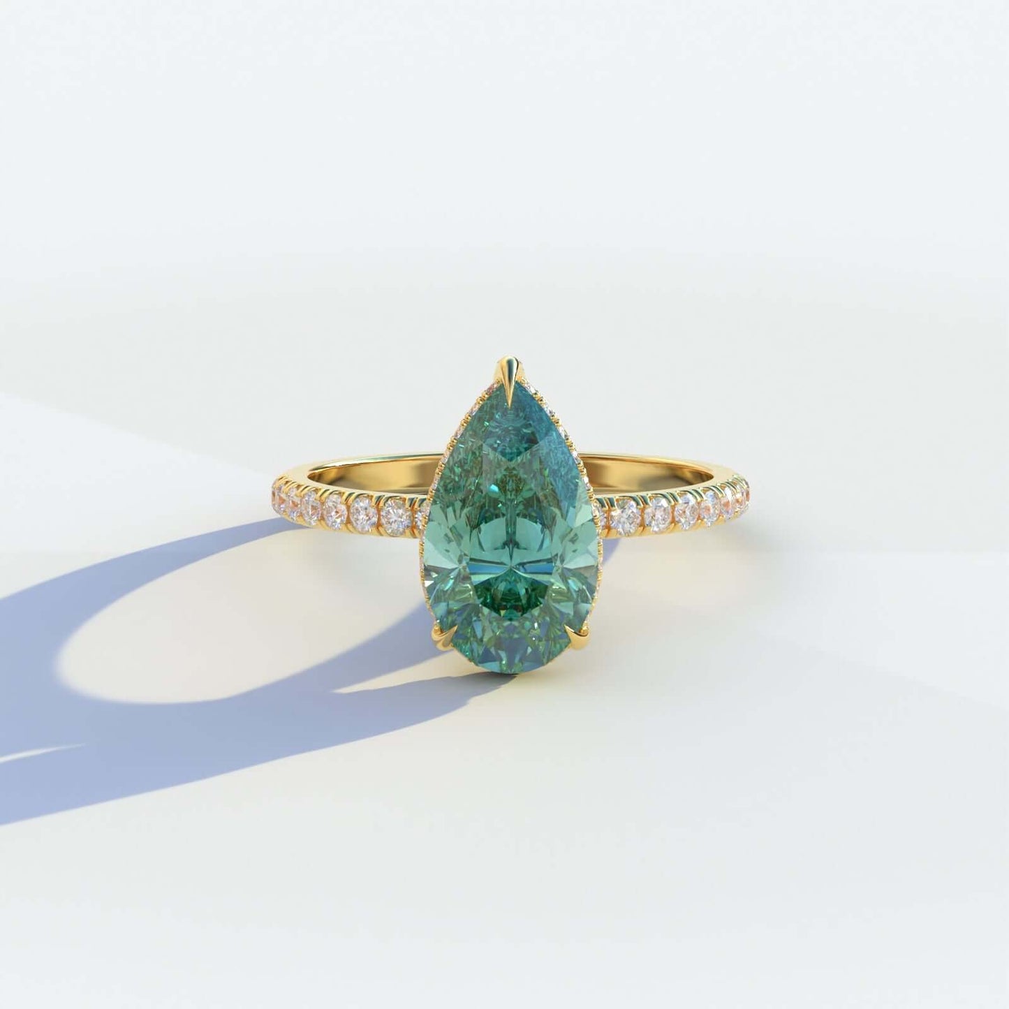 Pear Shape Fancy Vivid Green Halo Engagement Ring