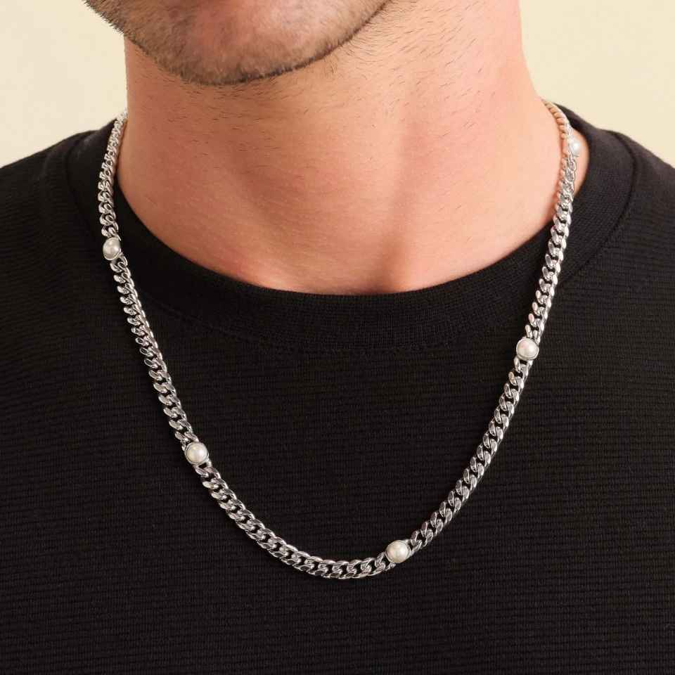 Pearl Cuban Chain Mens Necklace