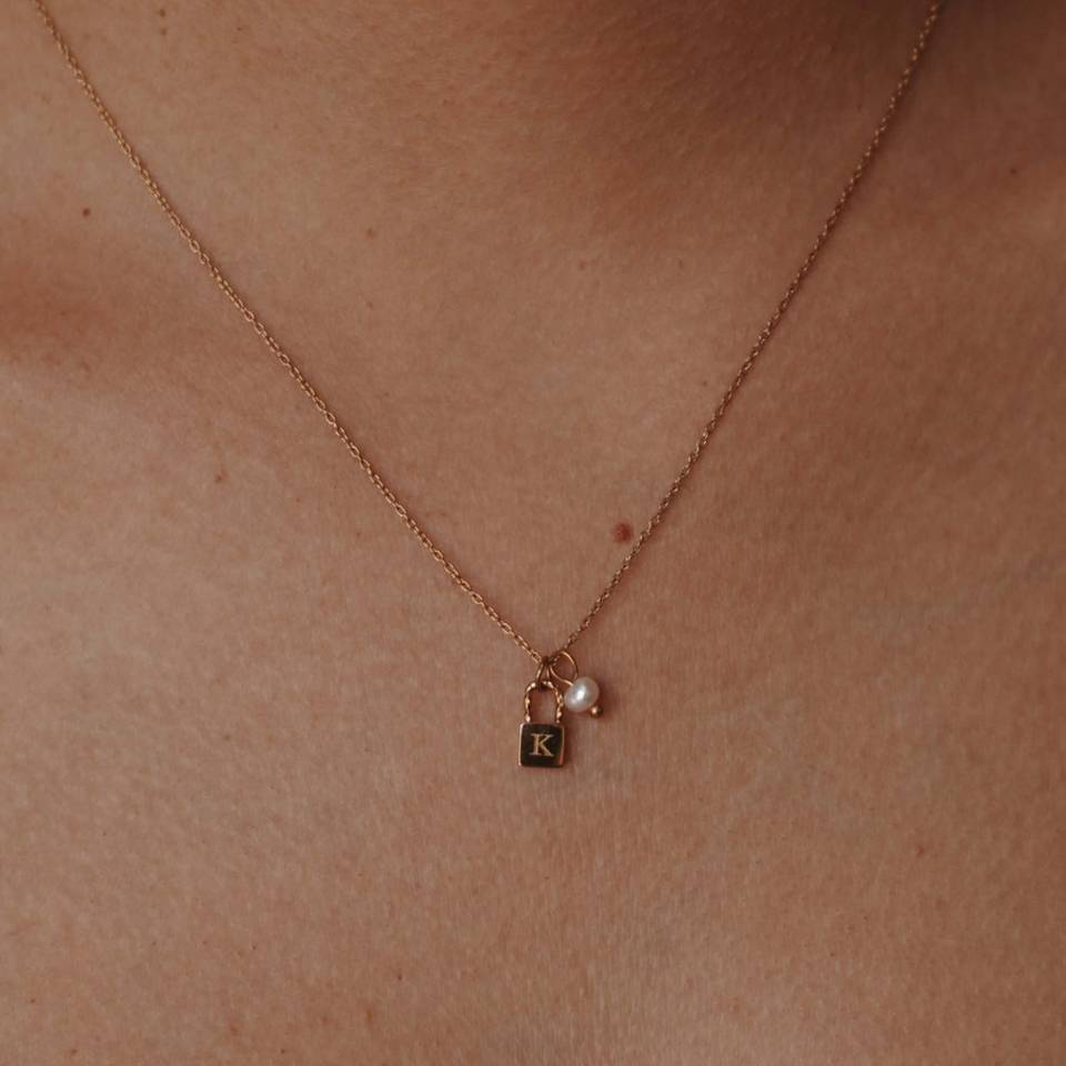 Pearl Initial Padlock Necklace