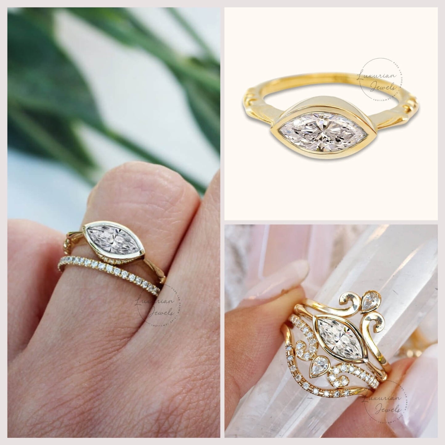 Pinched Bezel Set Marquise Cut Diamond Engagement Ring