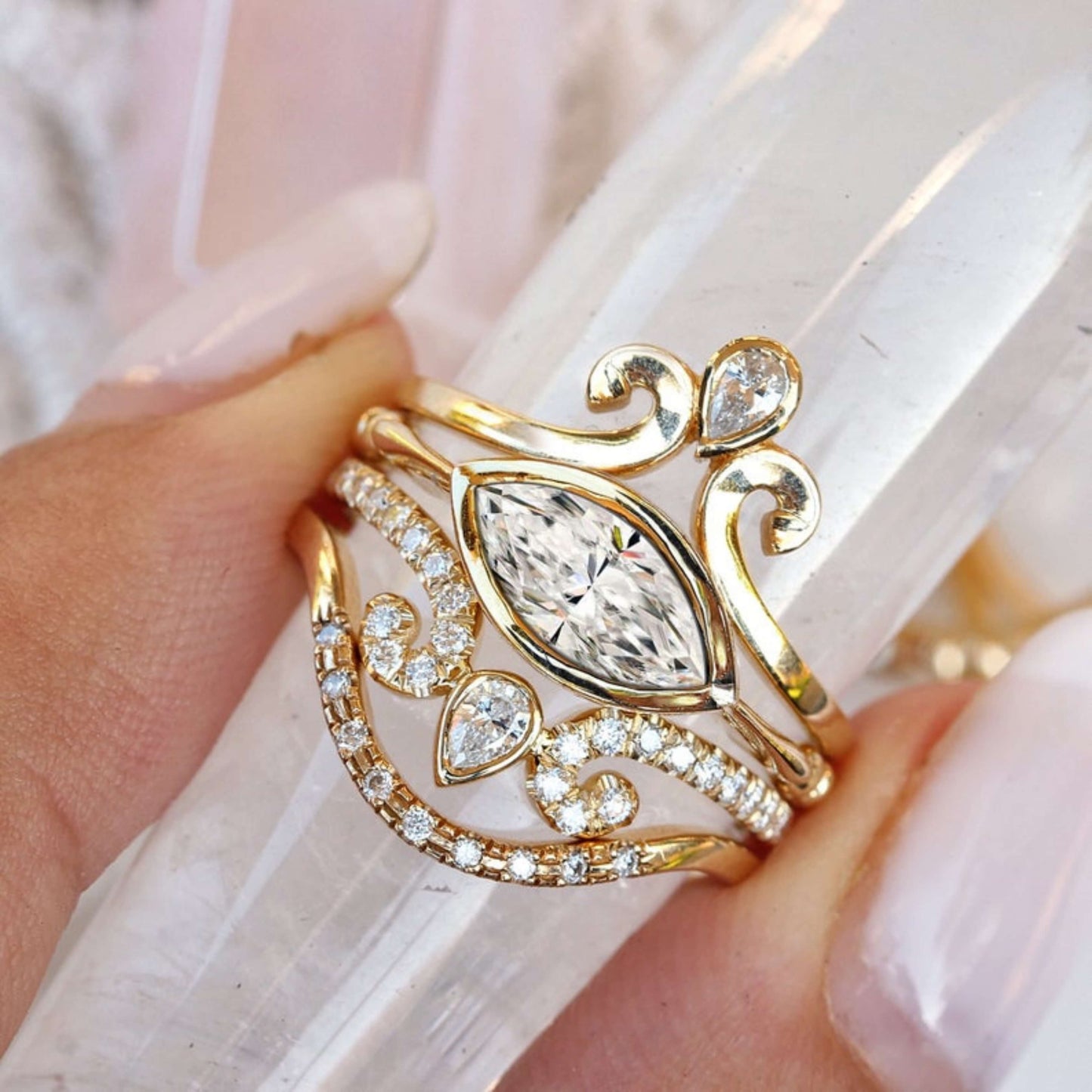 Pinched Bezel Set Marquise Cut Diamond Engagement Ring