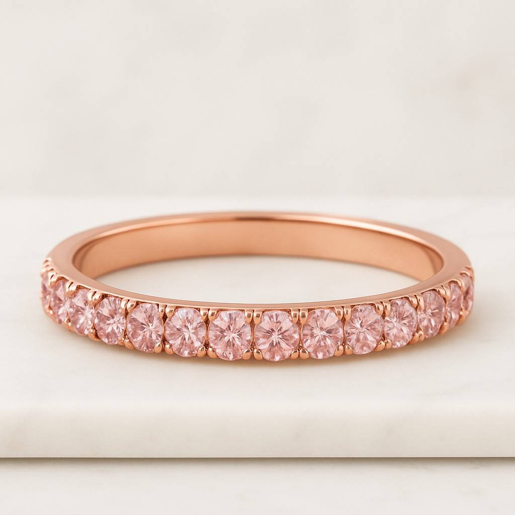 Pink Round Cut Engagement Band Full Eternity Proposal Band Alternating Diamond Wedding Band Proposal Ring Anniversary Gift