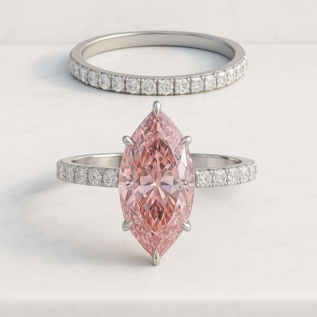 Pink Marquise cut Lab Grown Diamond engagement ring Lab created Pink Diamond Vintage Colored Diamond ring