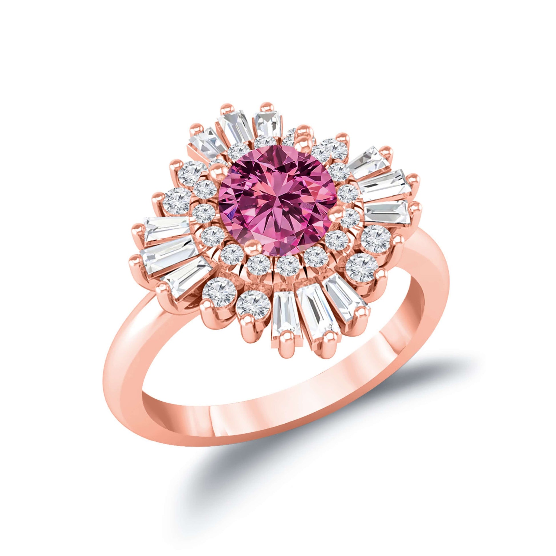 Pink Round Cut Hidden Halo Ring