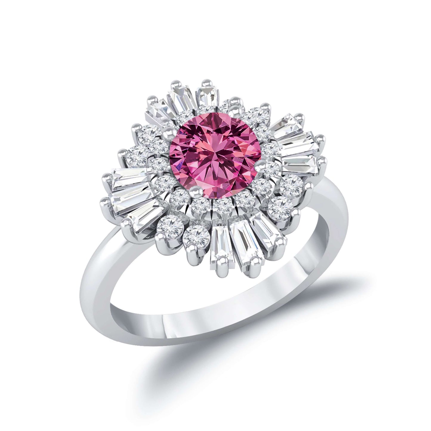 Pink Round Cut Lab Grown Diamond Ring Set