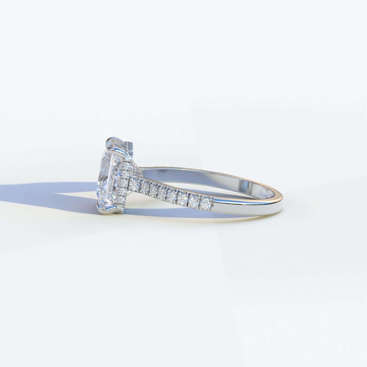 Princess Cut Lab Diamond Solitaire Hidden Halo Engagement Ring