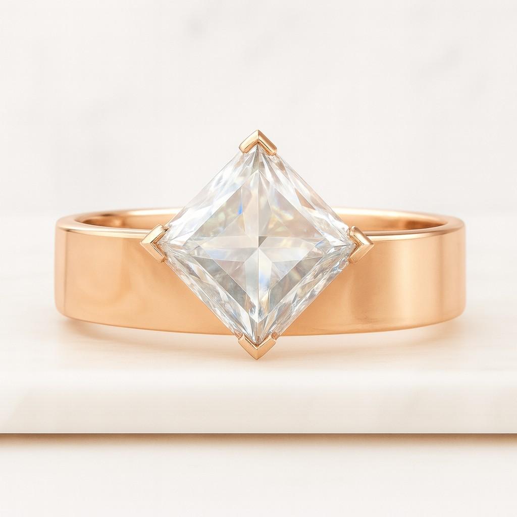 Princess Engagement Ring 14K Solid Gold Promise Ring Moissanite Half Eternity Ring