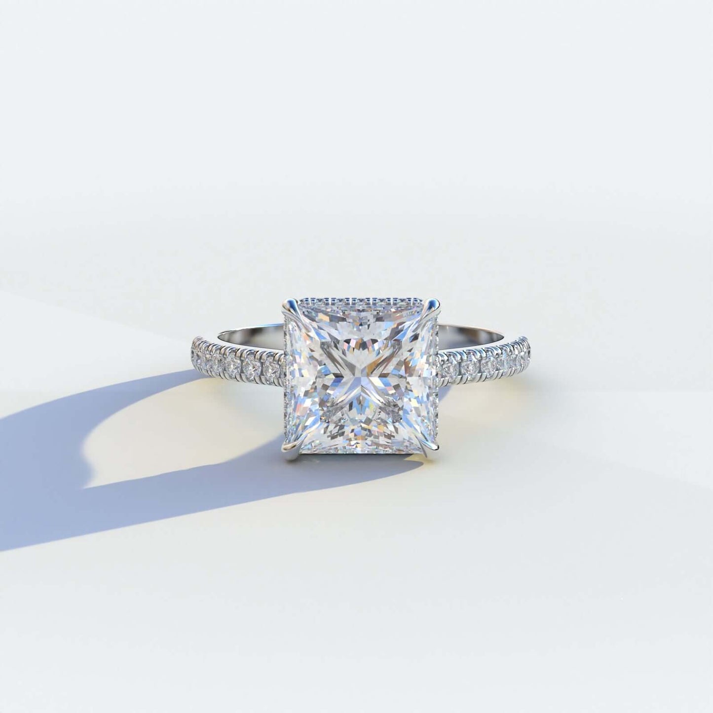 Princess Solitaire Ring Hidden Halo Anniversary Ring