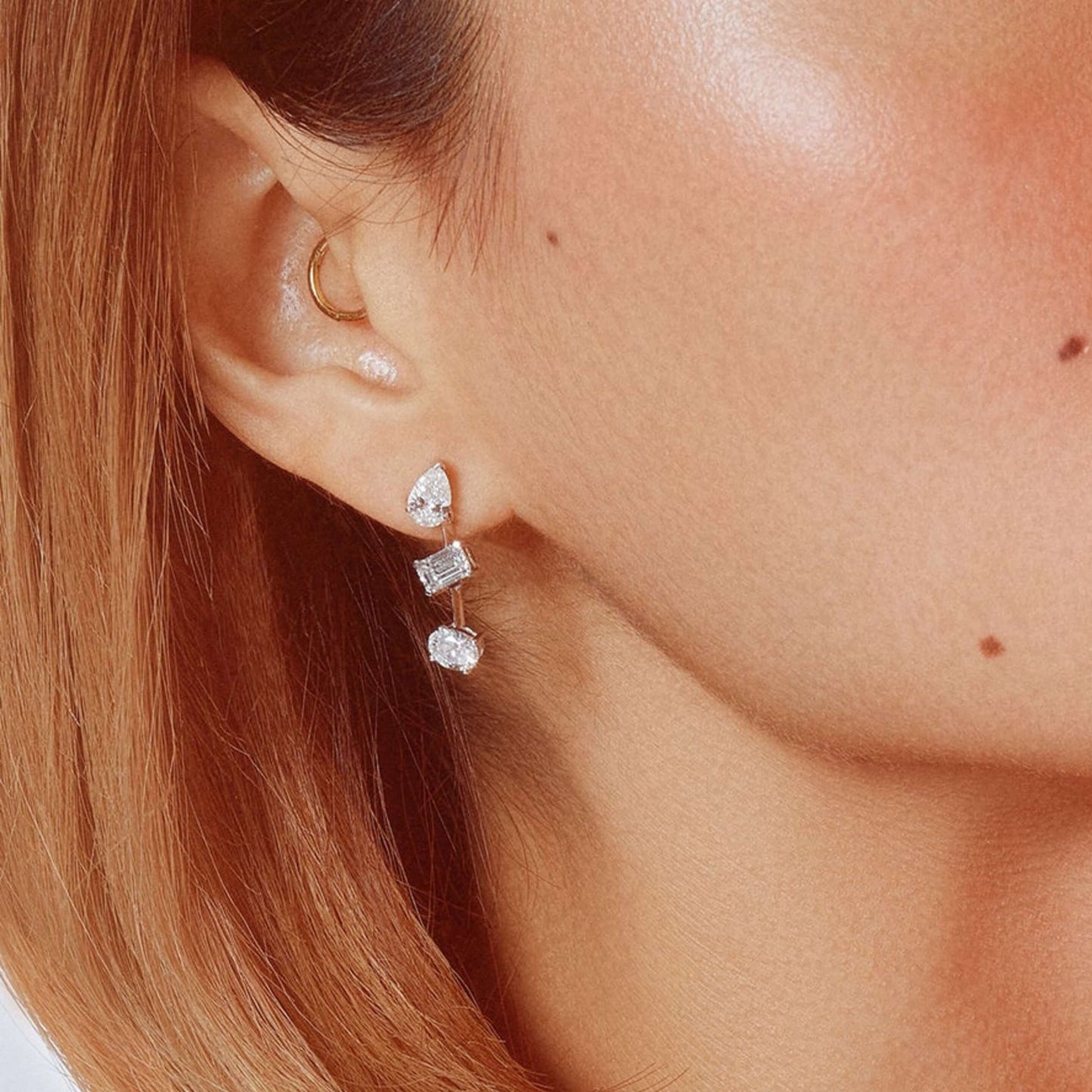 Prongs Set Earrings, 10k White Solid Gold Earrings