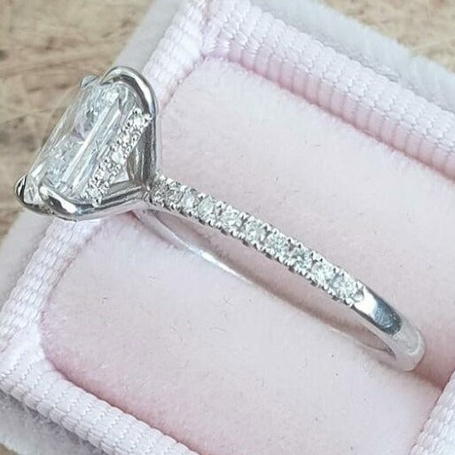 Radiant Colorless Moissanite Hidden Halo Wedding Ring