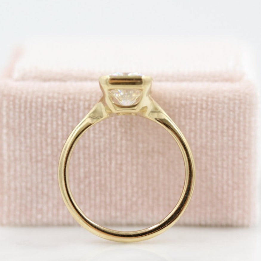 Radiant Cut Bezel Set Solitaire Ring, Solid 10k Yellow Gold Bridal Ring