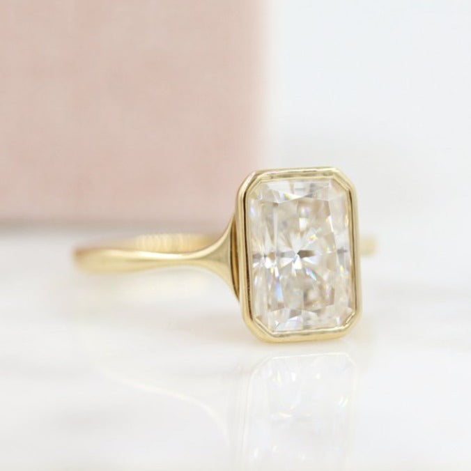 Radiant Cut Engagement Ring, Radiant Cut Solitaire Engagement Ring, Bezel Setting Ring