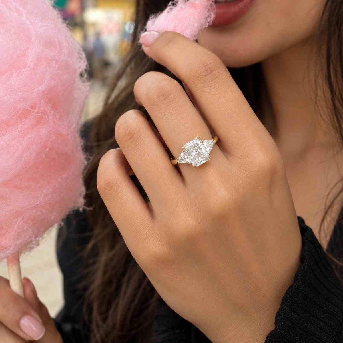 radiant cut lab grown diamond ring, open bypass engagement ring, solitaire diamond ring, rose gold bridal ring, unique proposal ring