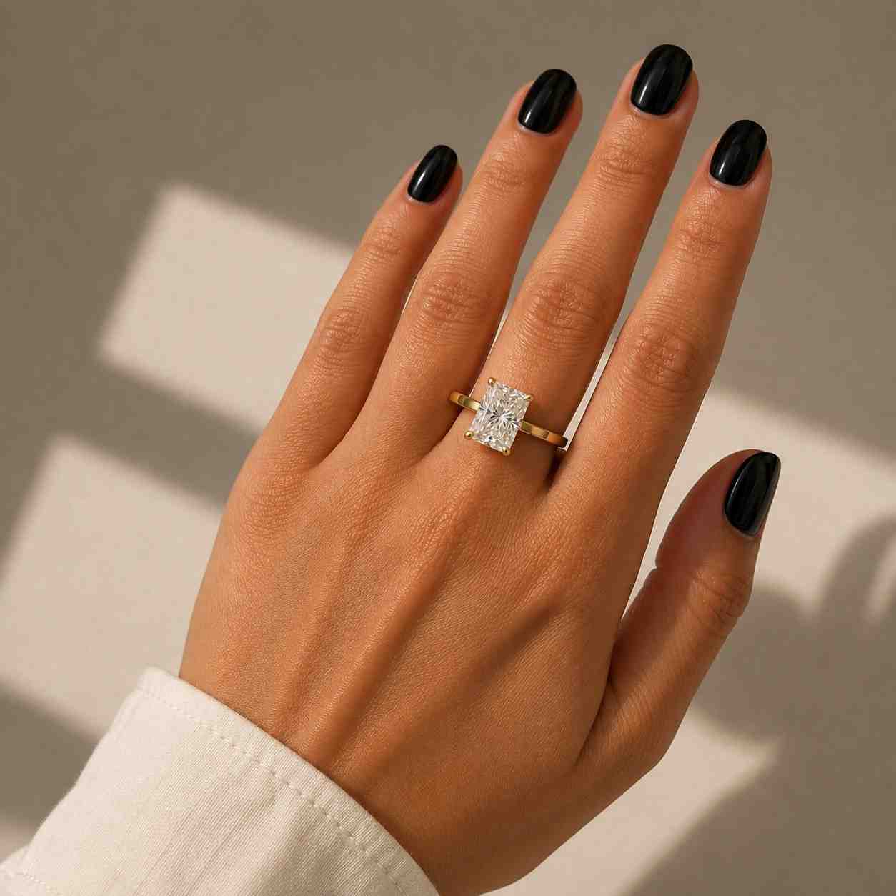 3 ct radiant cut lab grown igi certified diamond engagement ring: hidden halo solitaire