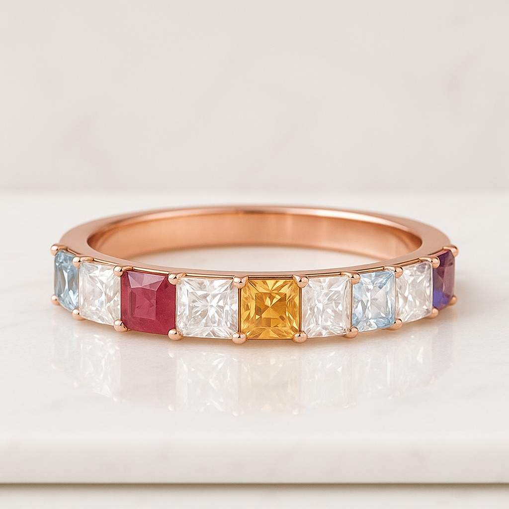 Rainbow Lab Grown Diamond Ring 14K White Gold Wide Band Bezel Set Wedding Wide Band Ring for Men