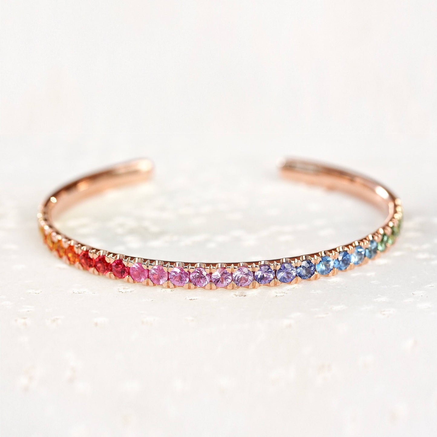 Rainbow Sapphire Bracelet, 14K Multi-Color Sapphire Tennis Bracelet