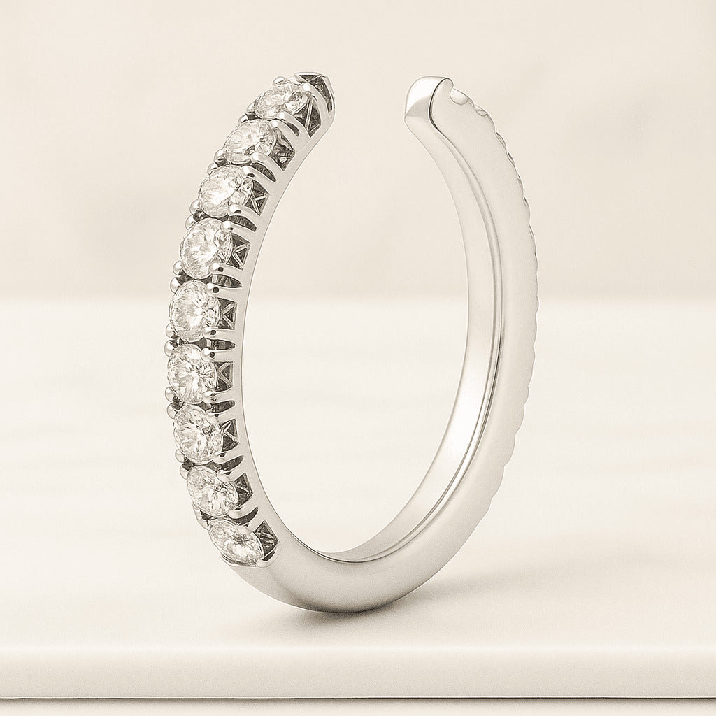 round cut moissanite diamond open cuff engagement band