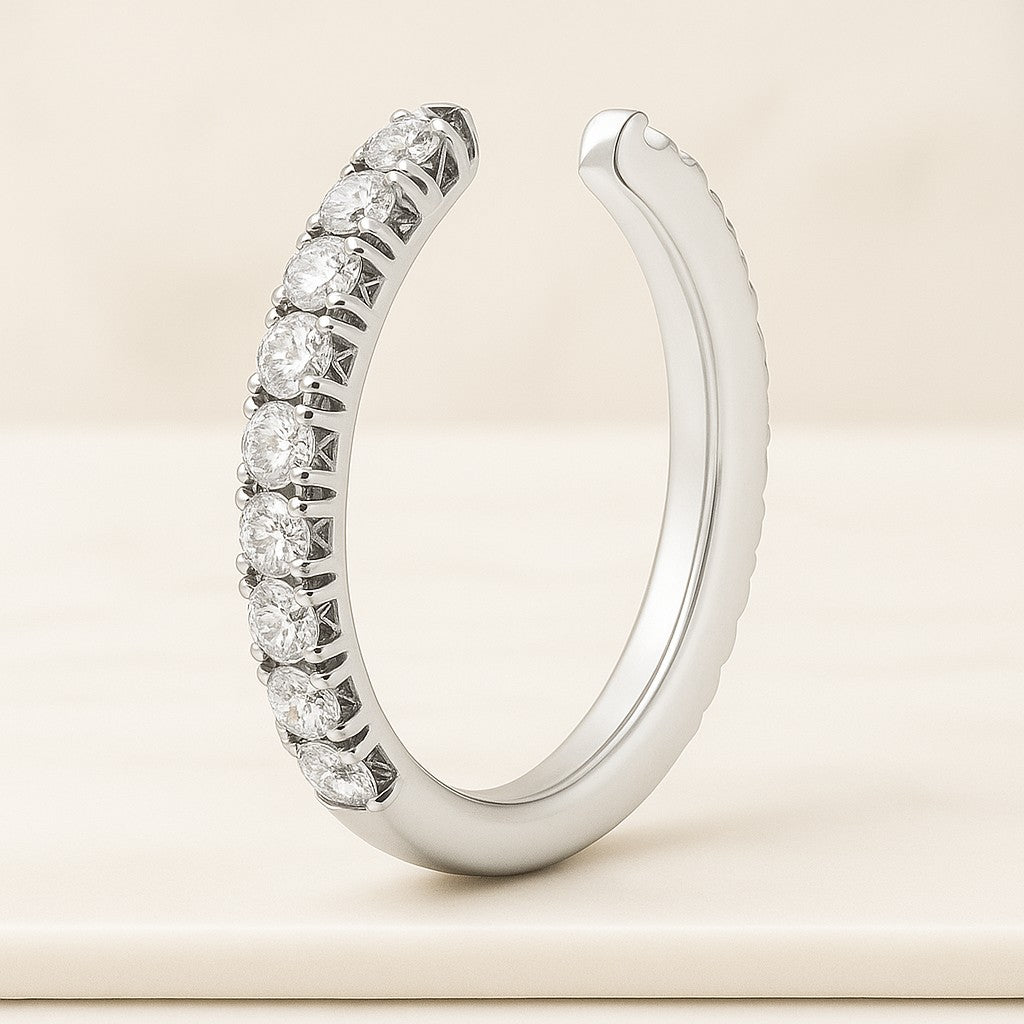 dainty princess cut lab grown diamond open wedding band, 14k white gold customize open gap band matching stacking band anniversary gift ring