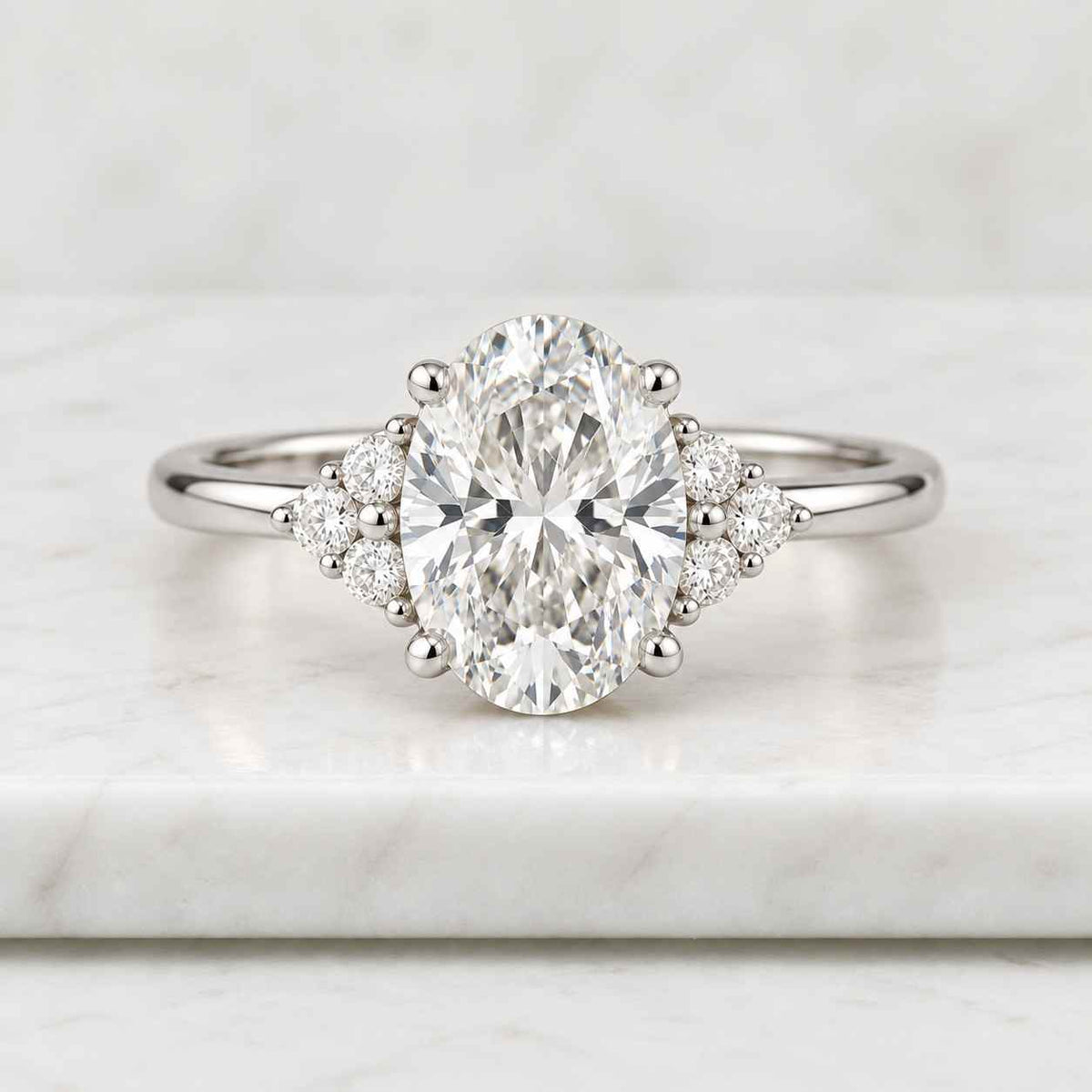 oval three stone ring real lab grown diamond engagement ring oval trilogy ring for anniversary gift side pear three diamond proposal ring