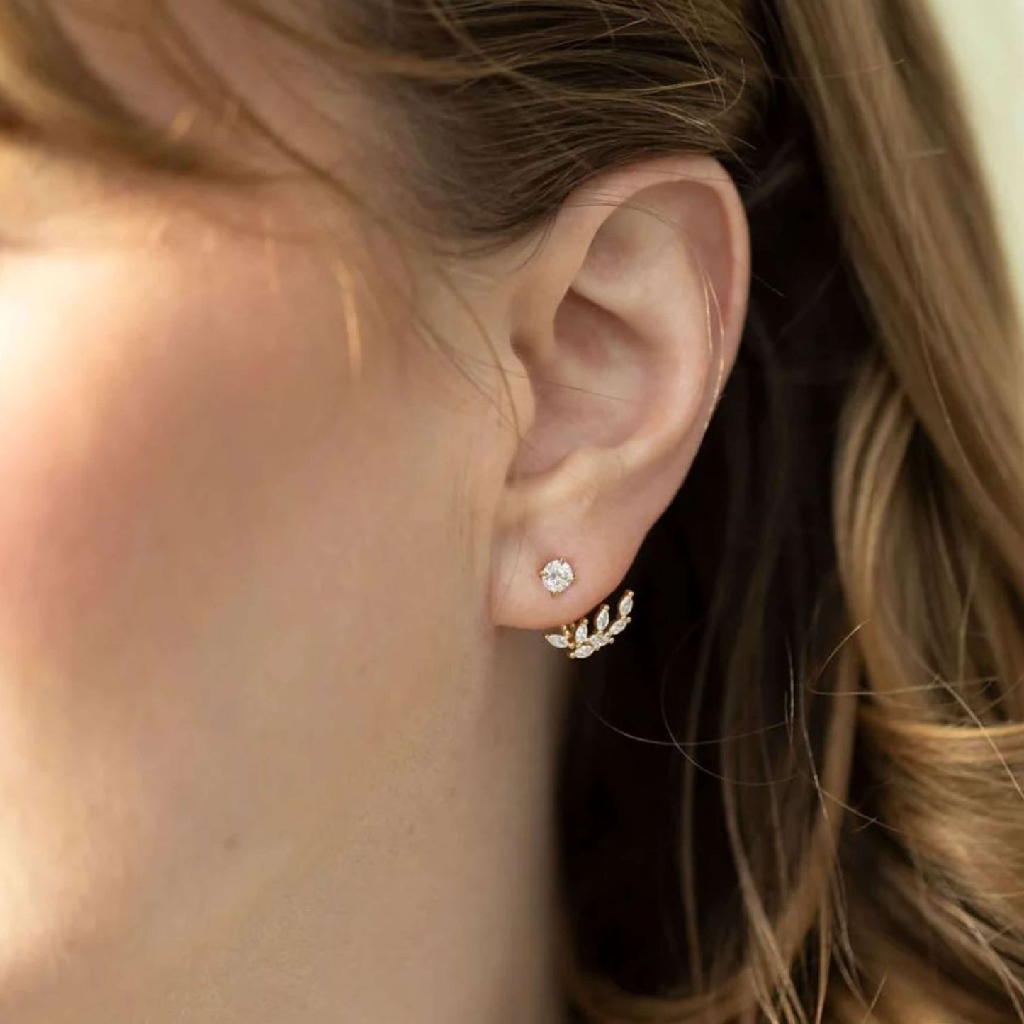 Rose Gold Leaf Front Back Ear Jacket Earring