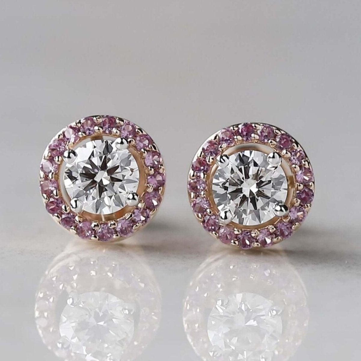 Rose Morganite Diamond Halo Earrings