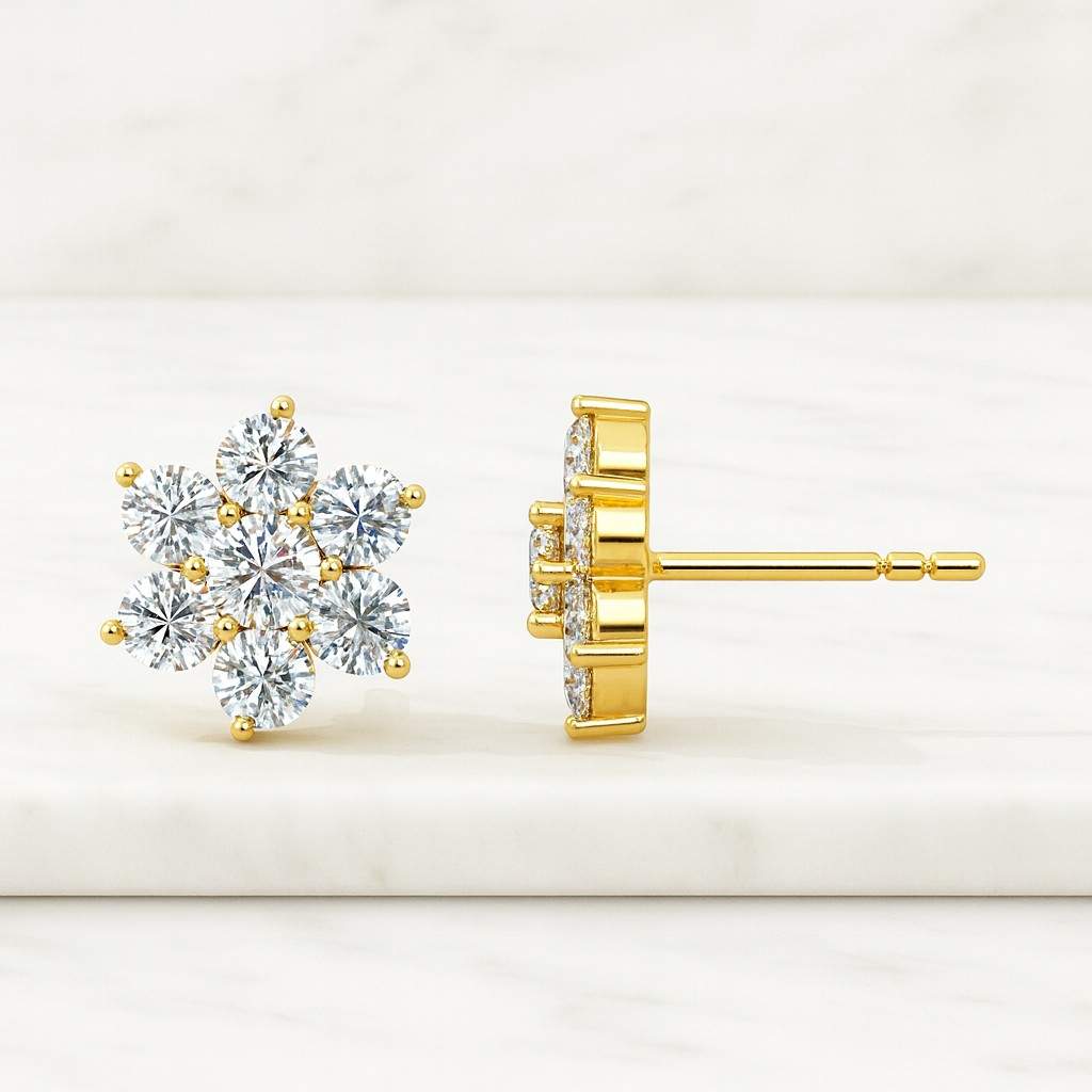 Round Cut Bezel Lab Grown Diamond Earrings, 14k Solid Gold Lab Grown Diamond Stud Earrings, IGI Certified Earrings For Her