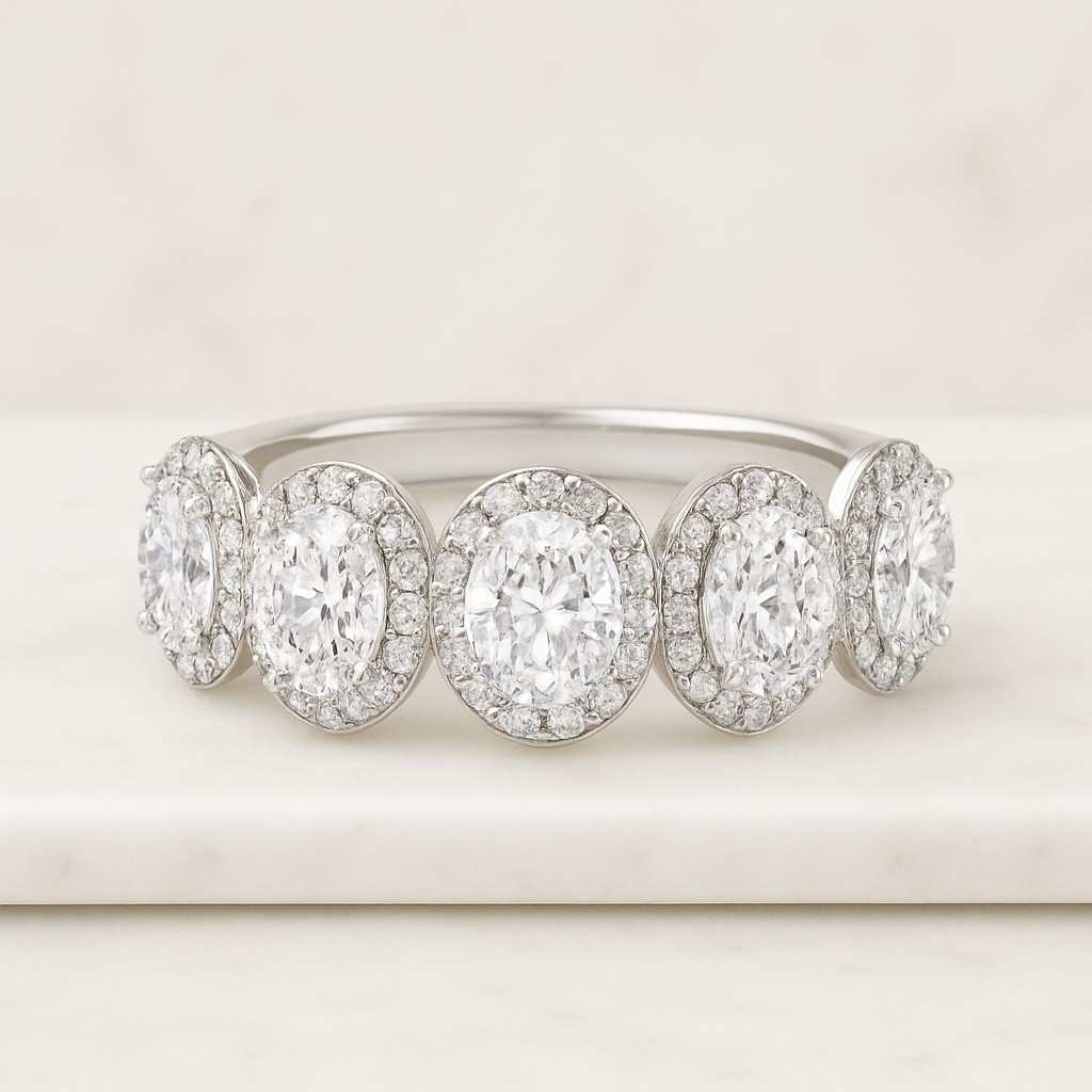 round cut diamond full eternity designer band for her custom order in silver gold with moissanite lab grown diamond