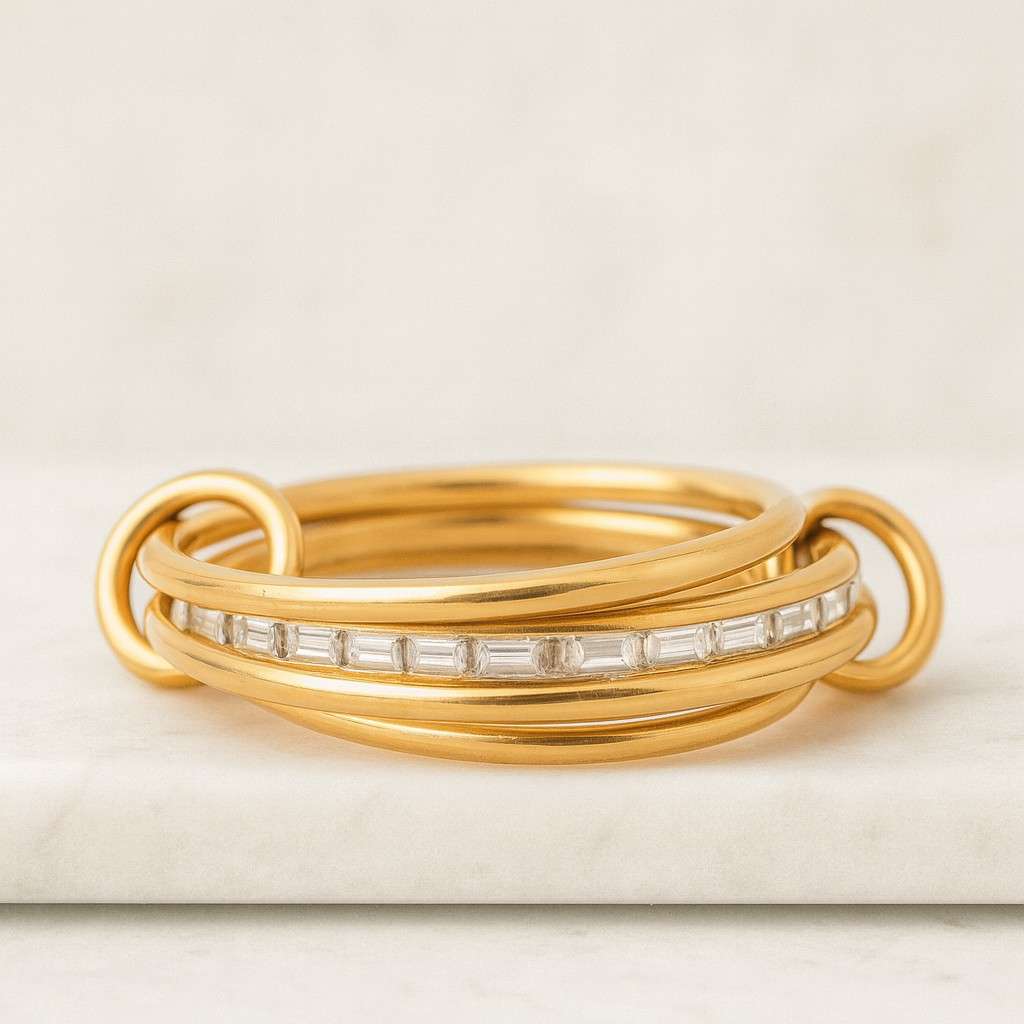 Round Cut Diamond Link Ring Brilliant Cut Moissanite Minimalist Link Ring Stacking Link Ring Open Link Chain Ring