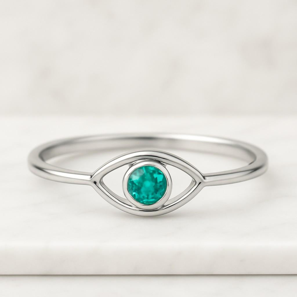 Round Cut Green Moissanite Engagement Ring Round Cut Green Gemstone Engagement Band