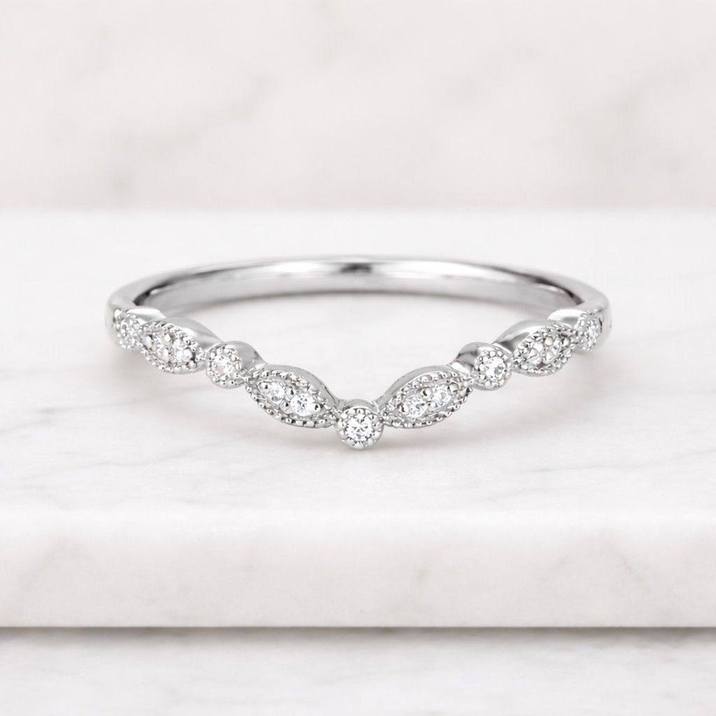 round cut lab grown diamond ring, vintage handcrafted engraved band, three stone curved milgrain edges ring, 14k gold engagement gift ring