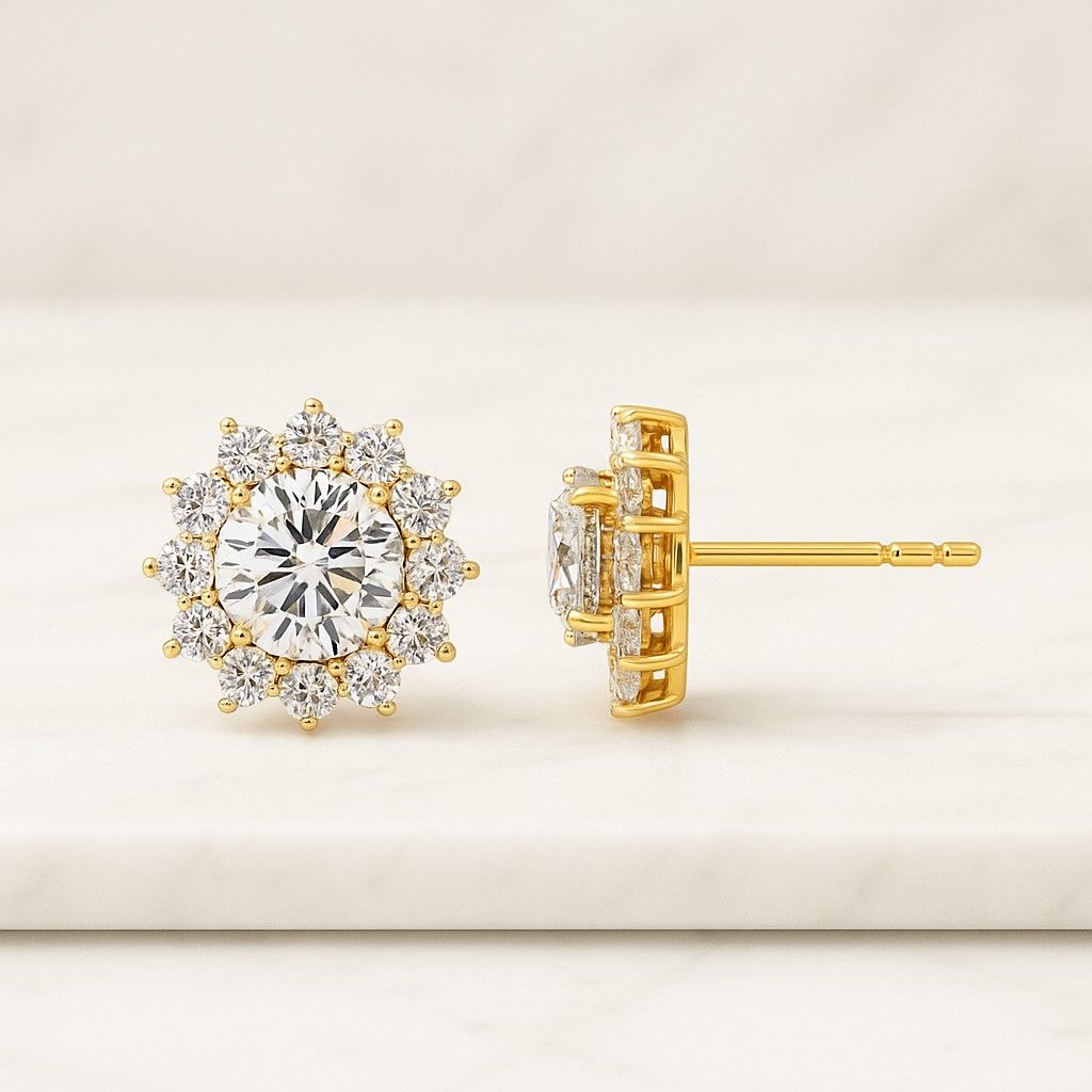 Round Cut Lab Grown Diamond Solitaire Stud Earrings 14k Gold 6 Prong Certified Push or Screwback