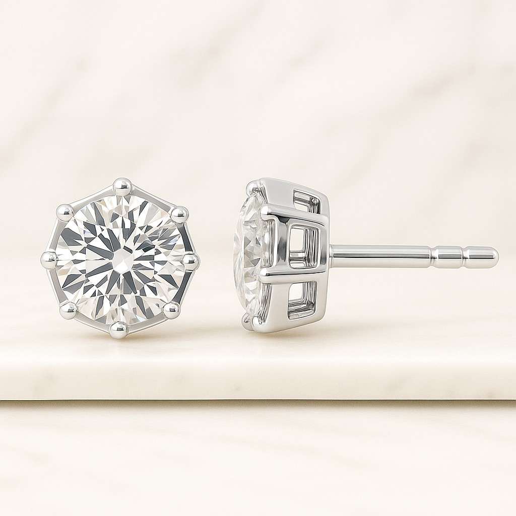 Round Cut Lab Grown Diamond Stud Earrings Minimalist Earrings Available In Various Sizes