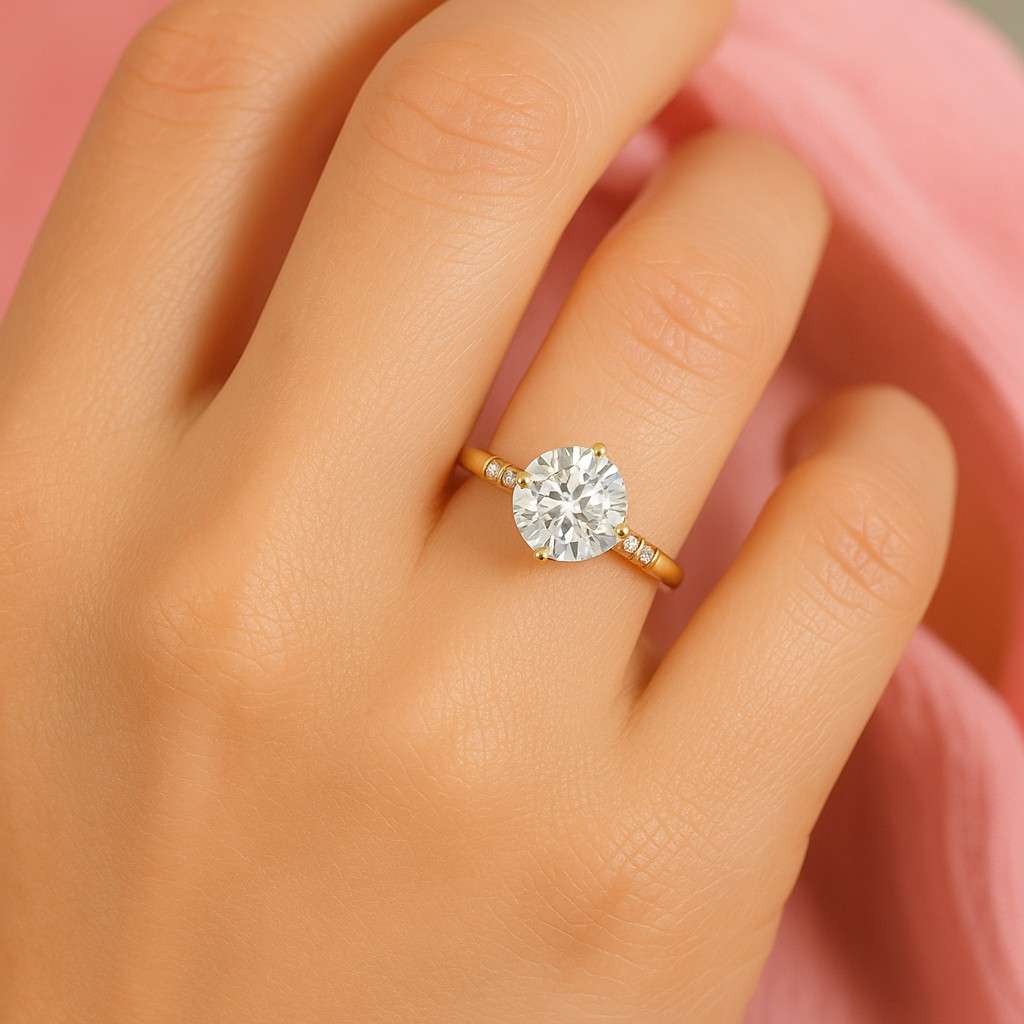 Round Cut Natural Diamond Half Eternity Ring Pave Round Diamond Moissanite Engagement Ring