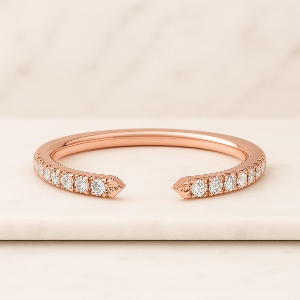 Round Cut Open Wedding Ring Rose Gold Delicate Stacking Matching Ring