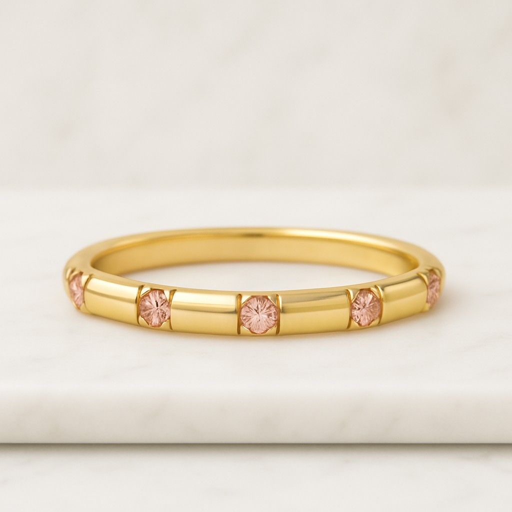 Round Shape Pink Lab Grown Diamond Ring Pave Set Diamond Ring14K Solid Gold Wedding Ring