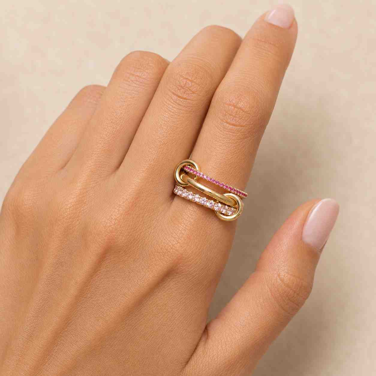 ruby emerald sapphire diamond 14k gold spinner band
