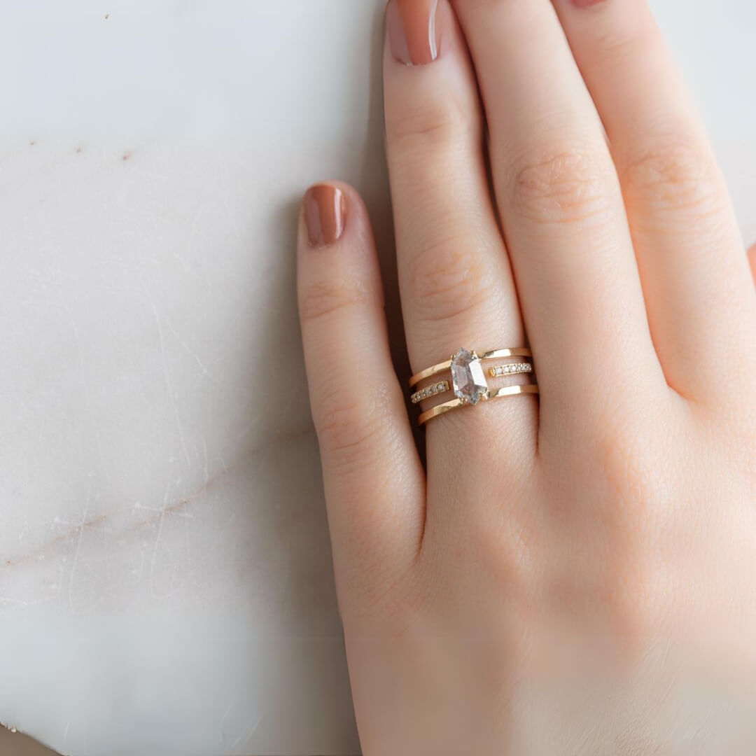 salt and pepper half eternity diamond band